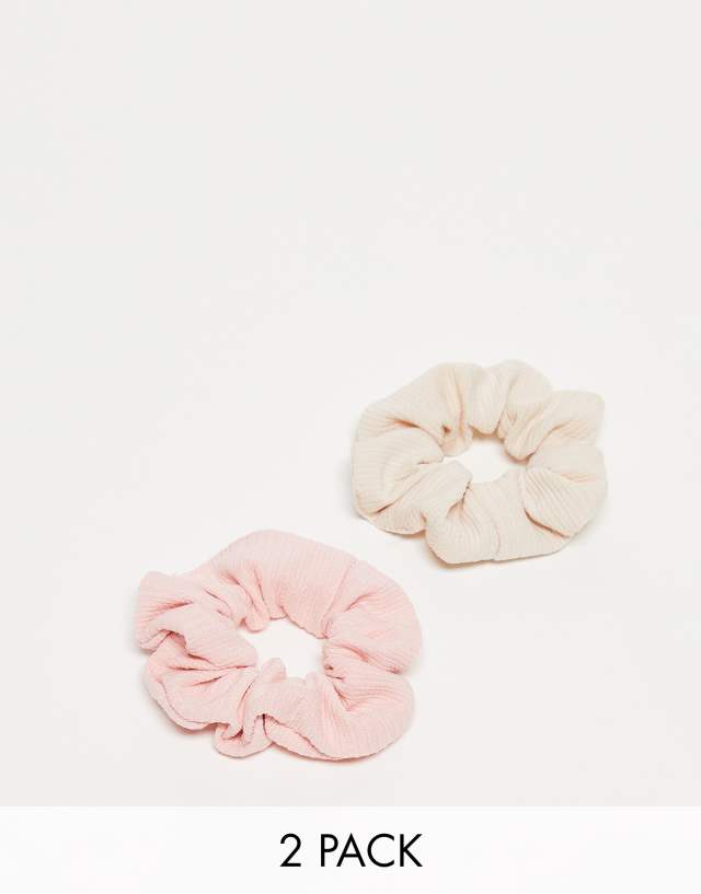 South Beach cable knit scrunchie 2 pack in beige and pink