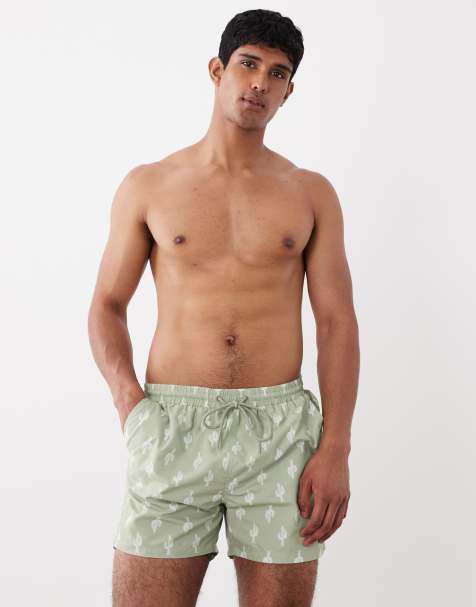 South Beach cactus print swim shorts in khaki - view 1