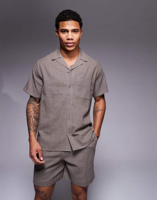 South Beach - Camicia a maniche corte testurizzata grigia in coordinato