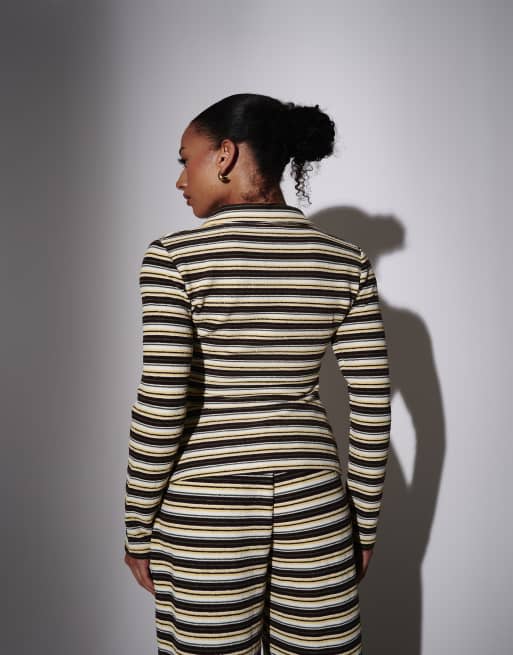 South Beach - Camicia a maniche lunghe gialla a righe con colletto in spugna, 3 di 4