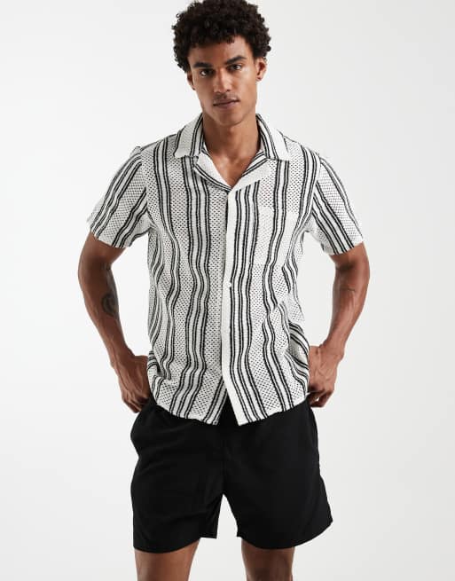 South Beach - Camicia all'uncinetto nera a righe, 3 di 5