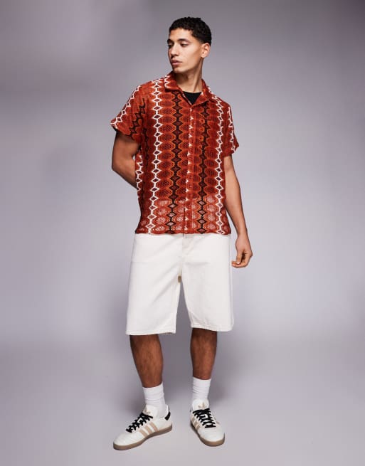 South Beach - Camicia bordeaux a righe all'uncinetto, 2 di 5