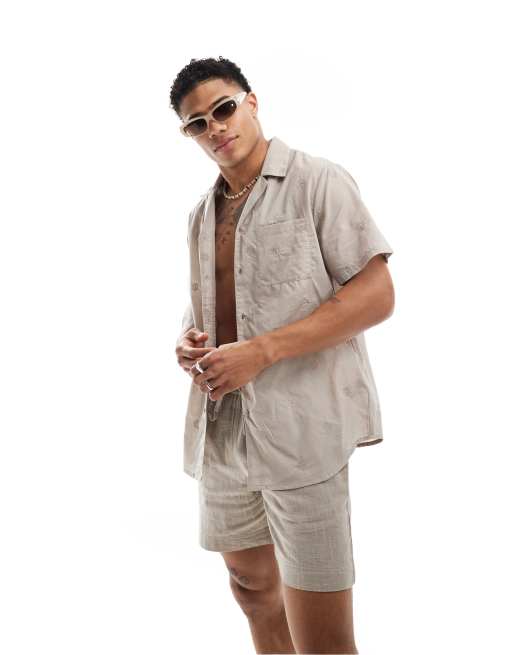 South Beach - Camicia da mare a maniche corte beige