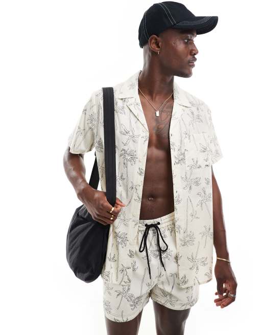 South Beach - Camicia da spiaggia a maniche corte con stampa di palme