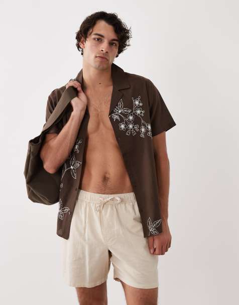 South Beach - Camicia da spiaggia ricamata marrone scuro - view 1