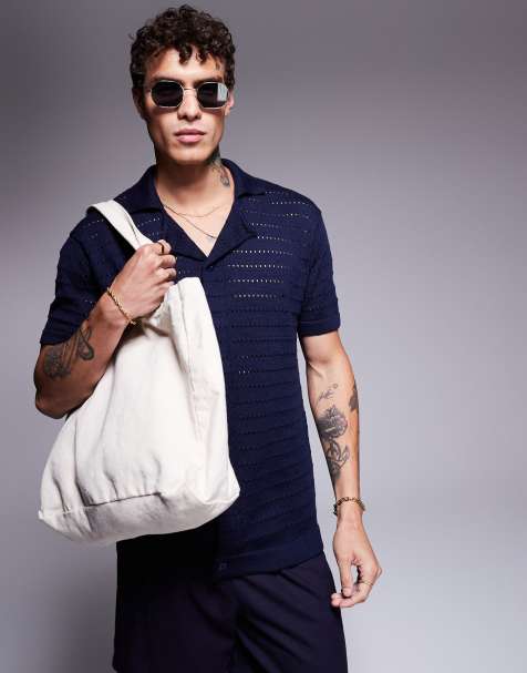 South Beach - Camicia in maglia testurizzata color blu navy - view 1