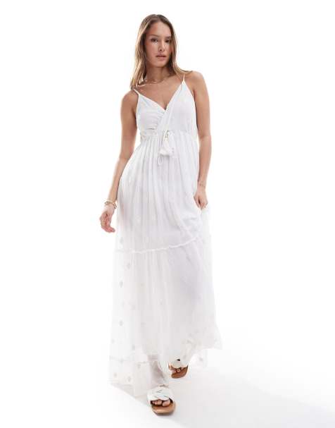 South Beach – Camisole-Maxikleid in Weiß mit V-Ausschnitt und Paillettendetail - view 1