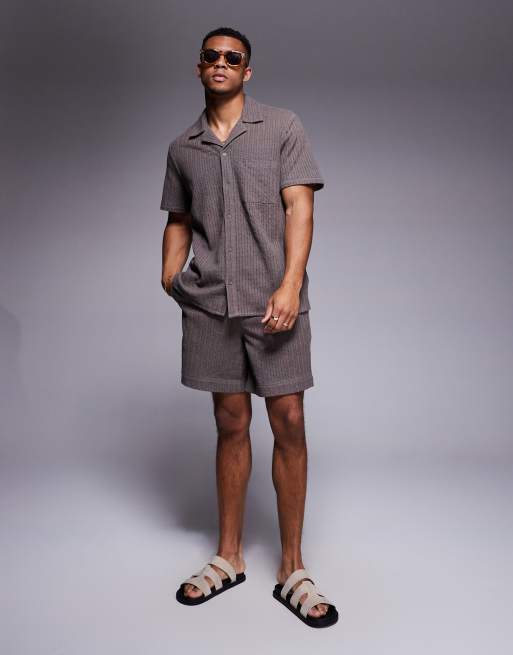South Beach camp collar knit beach shirt in light brown