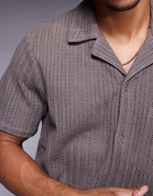 South Beach camp collar knit beach shirt in light brown