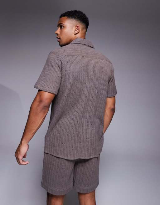 South Beach camp collar knit beach shirt in light brown