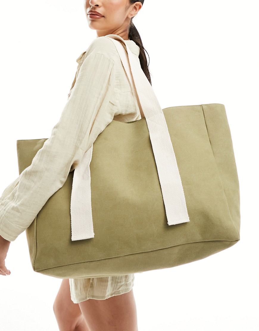 South Beach canvas oversized shoulder tote bag-Green