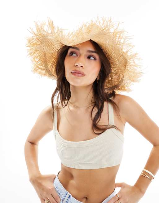 South Beach - Cappello da cowboy da spiaggia colore naturale con bordi sfrangiati e conchiglie , 3 di 4