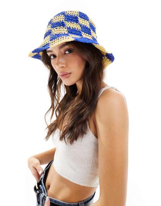 South Beach - Cappello da pescatore a quadri gialli e blu 