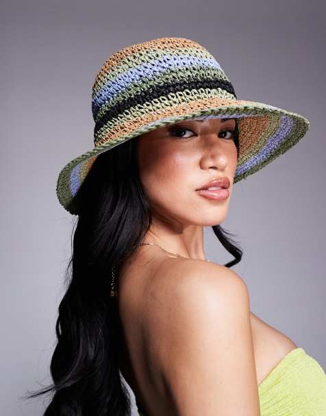 South Beach - Cappello da pescatore a righe color blu ruggine e verde - view 1