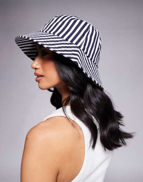 South Beach - Cappello da pescatore in cotone blu navy scuro a righe - view 1