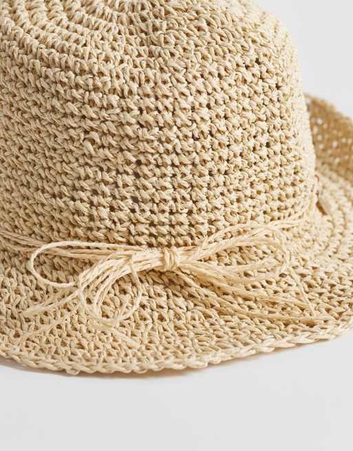 South Beach - Cappello da pescatore in paglia beige con finiture con perline , 2 di 3