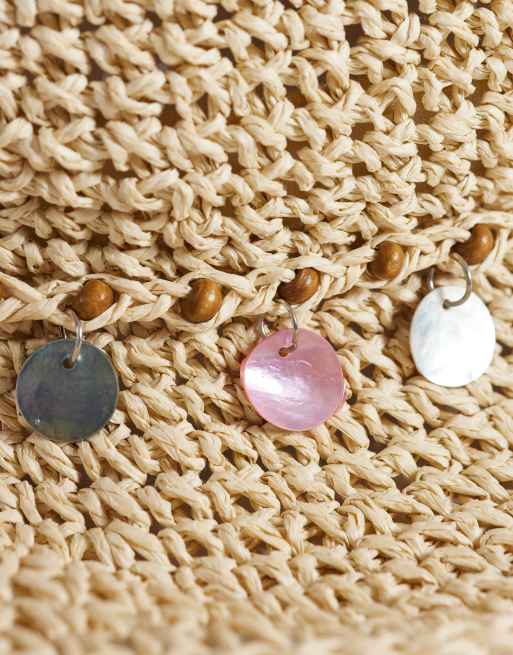 South Beach - Cappello da pescatore in paglia beige con finiture con perline , 3 di 3