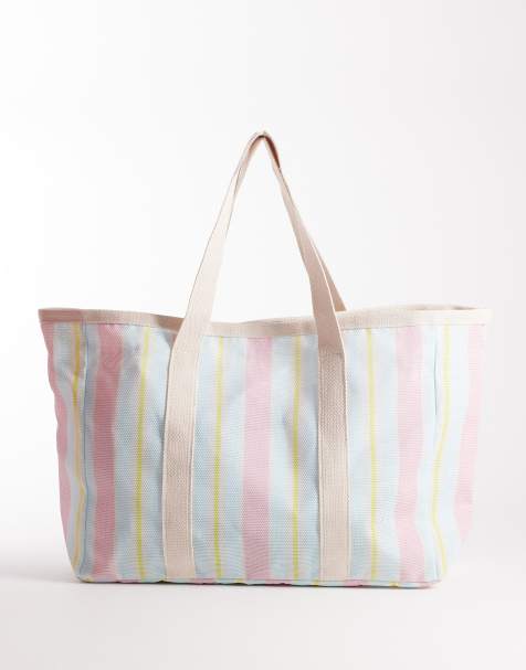 South Beach casual beach tote bag in pastel stripe - view 1