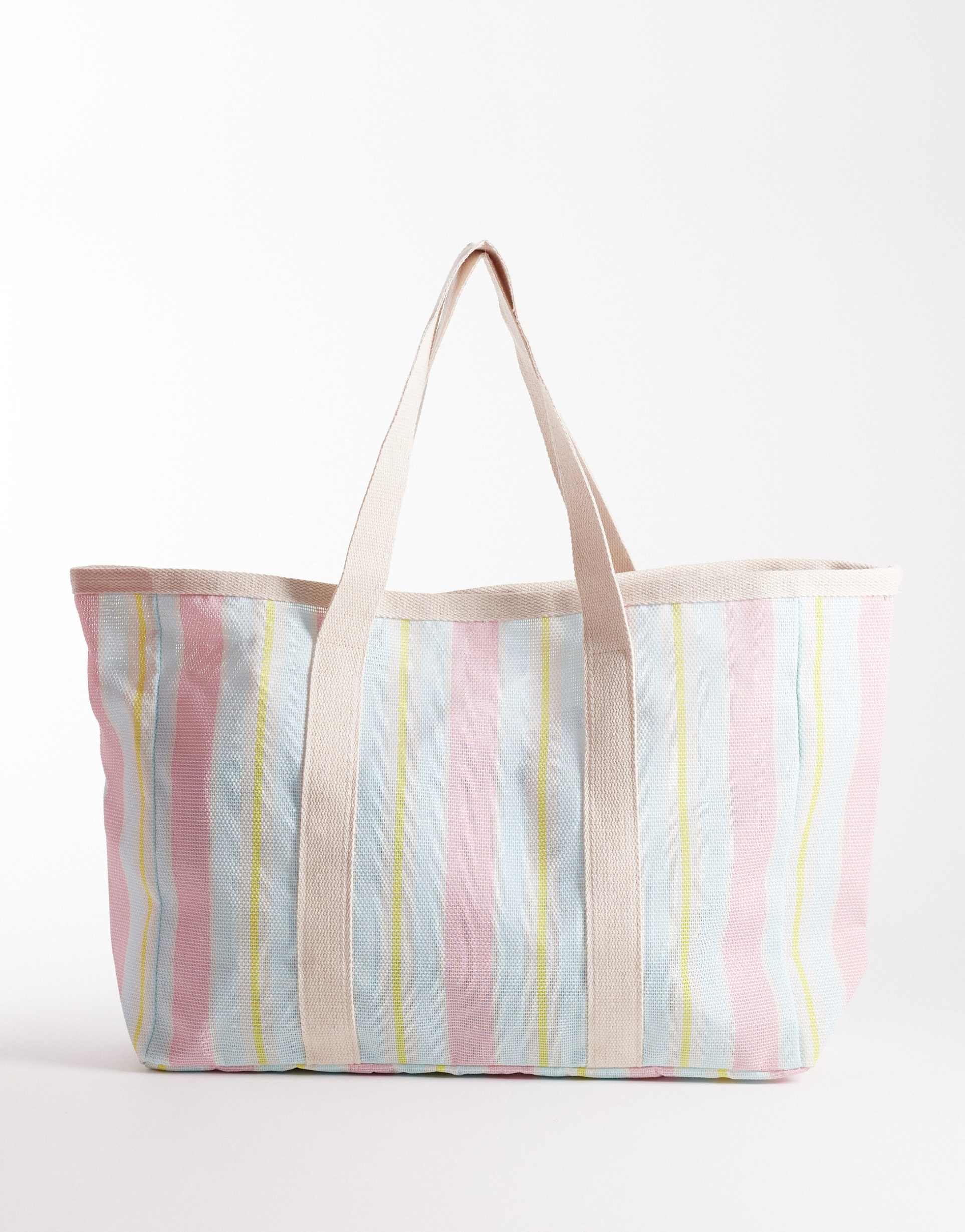 south beach casual beach tote bag in pastel stripe