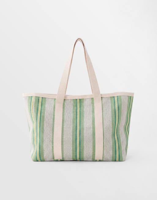 South Beach - Casual tote-taske til stranden med grønne striber, 6 af 7