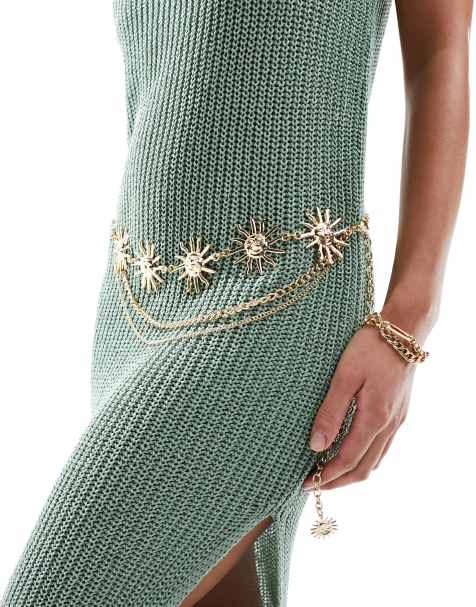 South Beach celestial multi layer metal belt in gold - view 1