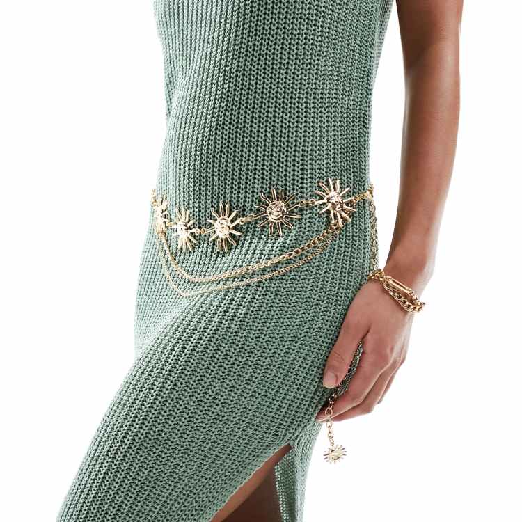 Waist Belt Layered Gold Chain Belt Celestial Sun Multi Layer Chain