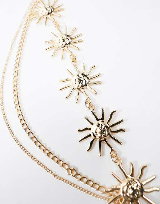 South Beach celestial multi layer metal belt in gold ASOS