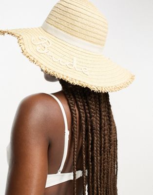 South Beach  wide brim hat with bride embroidery in cream - ASOS Price Checker