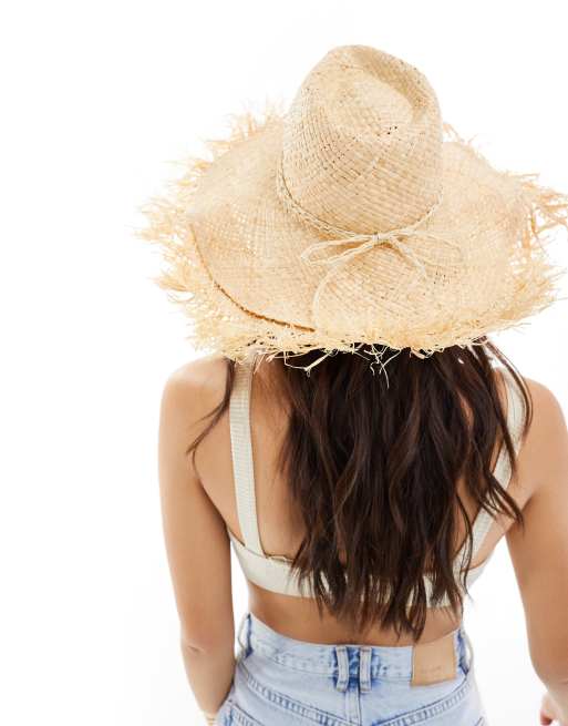 South Beach - Chapeau de cowboy de plage à bords effilochés et coquillages - Naturel , 4 de 4