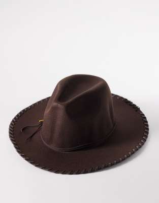 South Beach - Chapeau de cowboy style western à surpiqûres - Marron chocolat-Brown