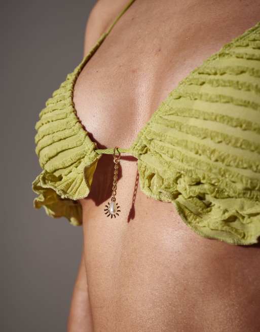 South Beach Charm frill triangle bikini set in green, 2 of 4
