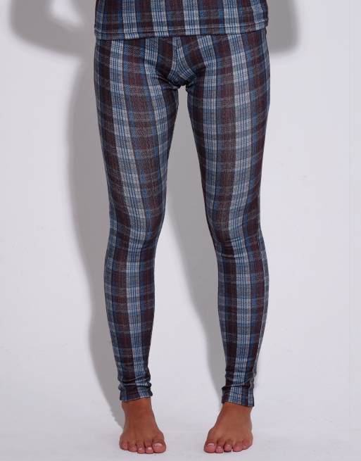 South Beach Check double brushed pointelle thermal base layer set in brown, 6 of 7