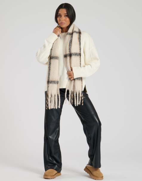 South Beach Check fluffy scarf in cream - view 1