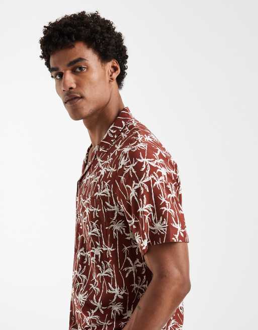 South Beach - Chemise à imprimé palmier avec col à revers - Marron, 3 de 5