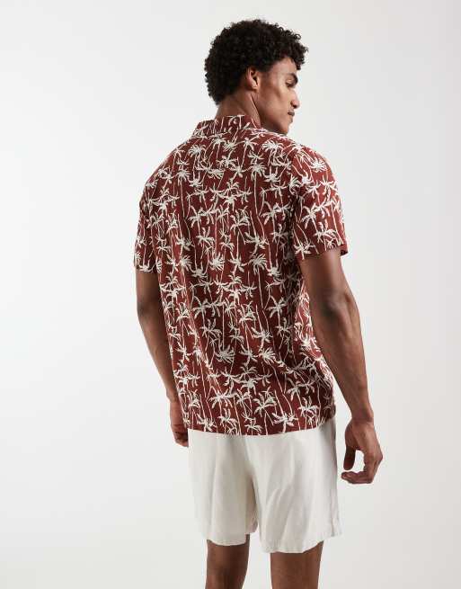 South Beach - Chemise à imprimé palmier avec col à revers - Marron, 4 de 5