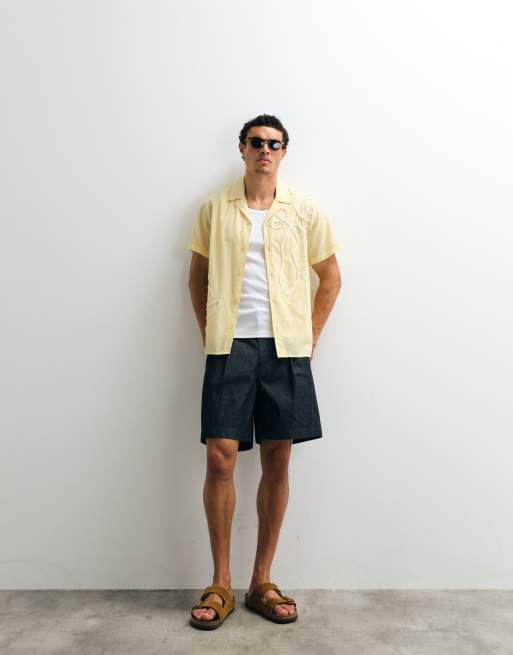 South Beach - Chemise de plage brodée - Jaune clair, 2 de 9