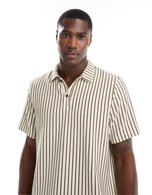 South Beach - Chemise d'ensemble de plage en tissu éponge à rayures - Beige-Neutral