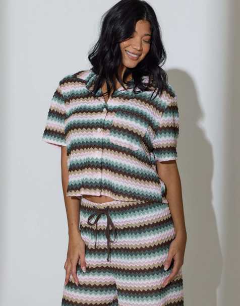 South Beach - Chemise en maille au crochet coupe carrée à manches courtes - Multicolore - view 1