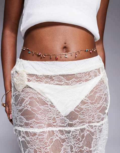 South Beach cherry  beaded belly chain in gold - view 1