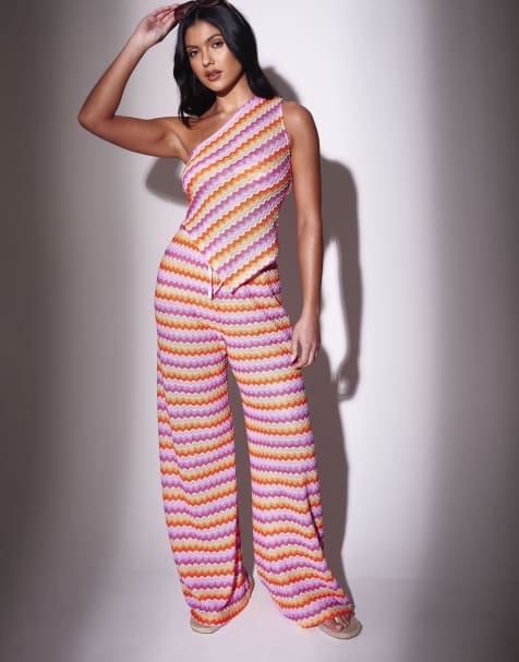 South Beach Chevron crochet one shoulder asymetric top in multi