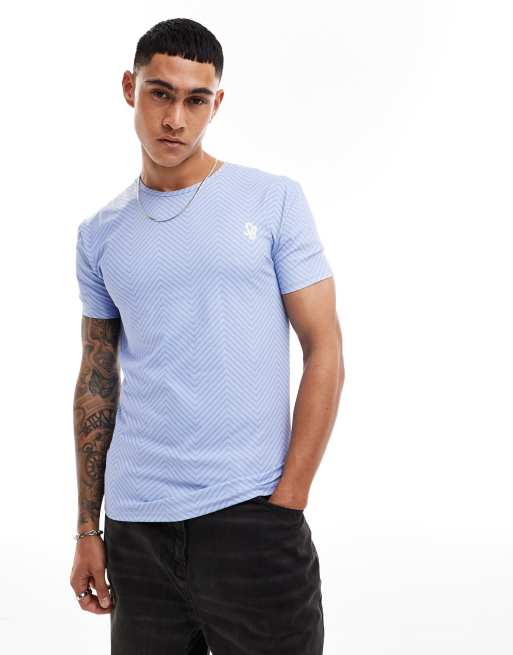 South Beach chevron print t-shirt in blue