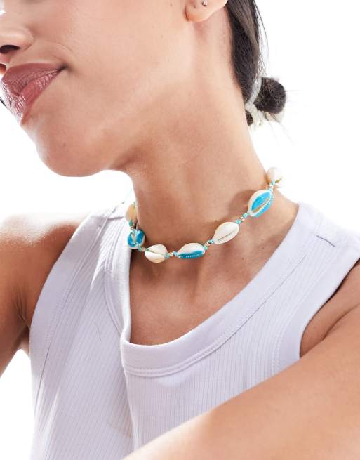 South Beach - Chokerketting met schelpjes in blauw