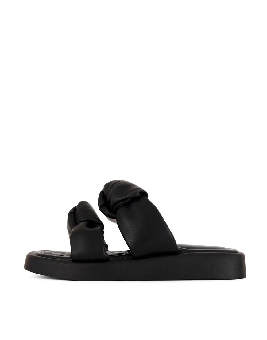 South Beach Chunky sole double knot square toe sandal in black