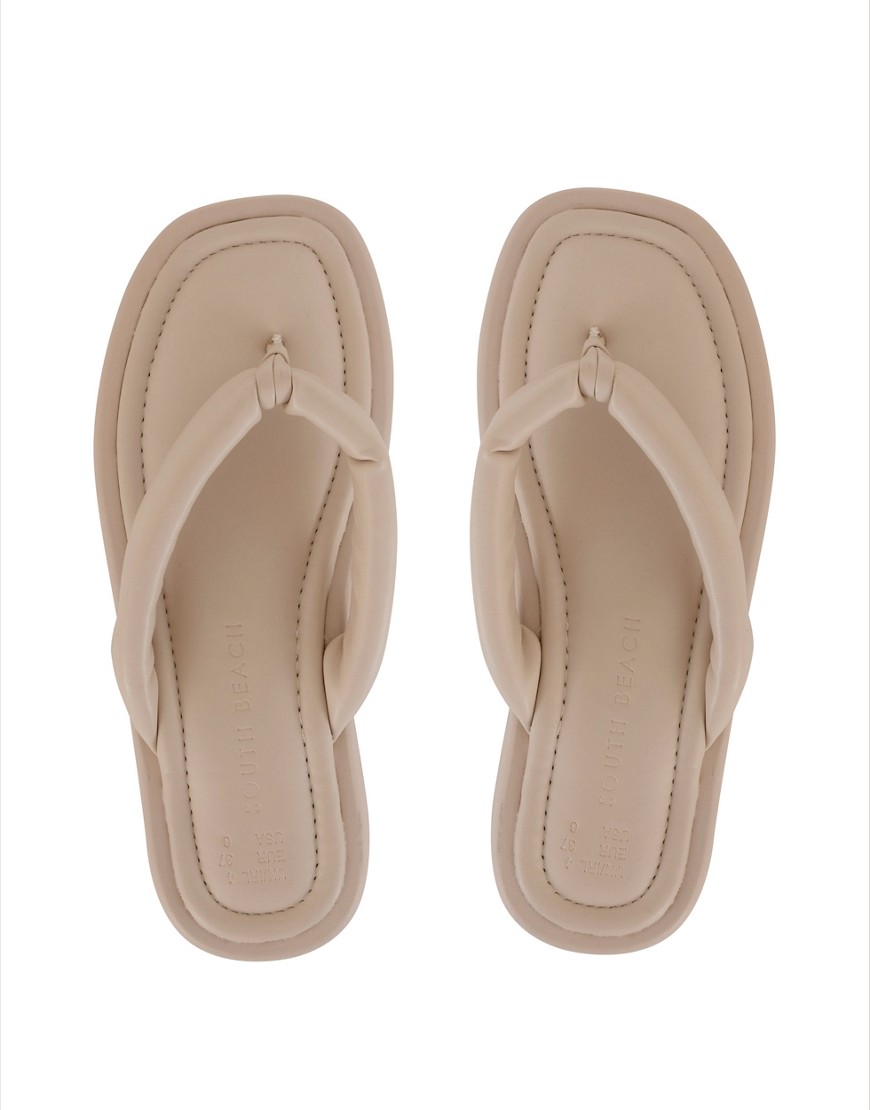 South Beach Chunky sole toe post sandal in ecru-White