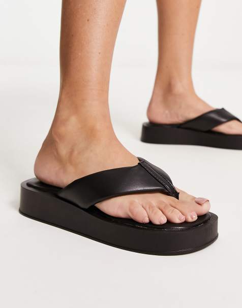 ASOS Wide Fit Ferris Chunky Thong Sandals in Black