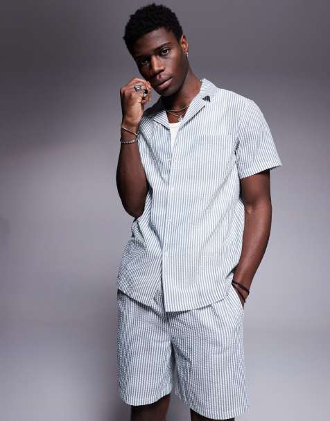 South Beach seersucker beach shirt co-ord in dark grey