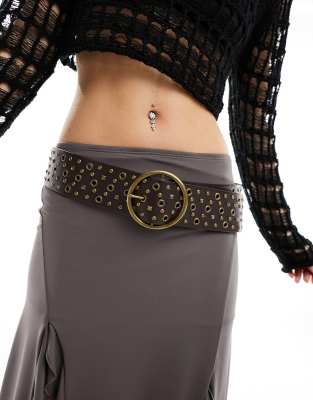 DESIGN - Cintura Larga A Vita Bassa Nera Con Borchie - Foto 7