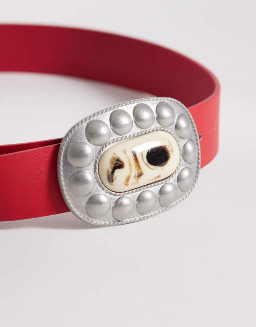 South Beach - Cintura rossa con fibbia stile western, 2 di 3