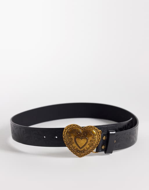 South Beach - Cintura stile vintage nera con fibbia a cuore 