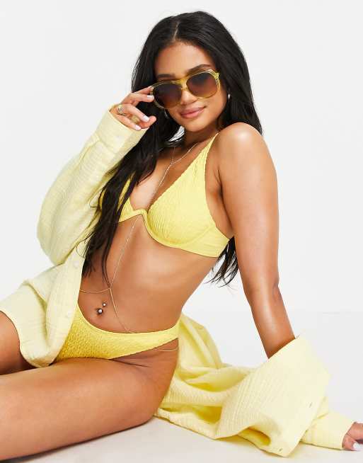 South Beach – Citrongul, krinklad bikiniunderdel med hög benskärning – Endast hos ASOS , 4 av 4